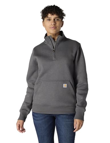 カッチュチャコールグレーXS Carhartt Womens Relaxed Fit Midweight Quarter-zip Mock-neck